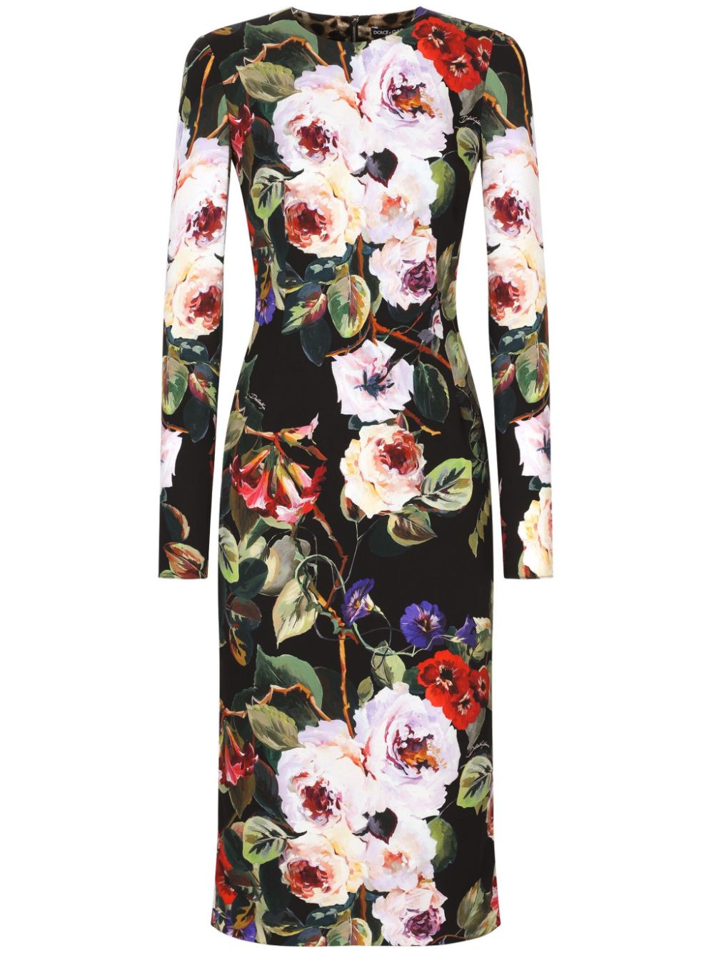 Dolce & Gabbana Black Floral Print Stretch Silk Dress image 0