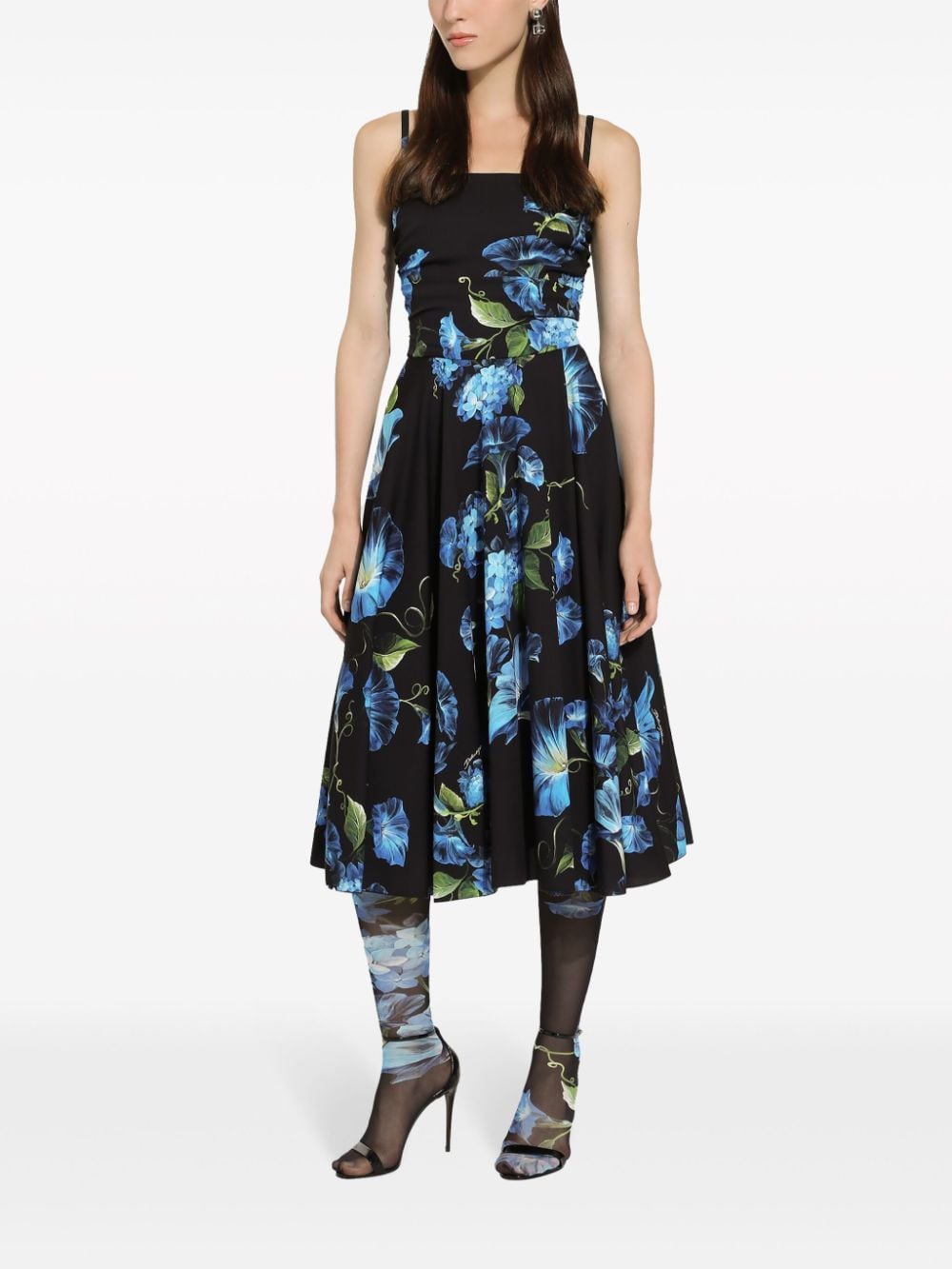 Dolce & Gabbana Floral Print Square Neck Fitted Midi Dress image 4