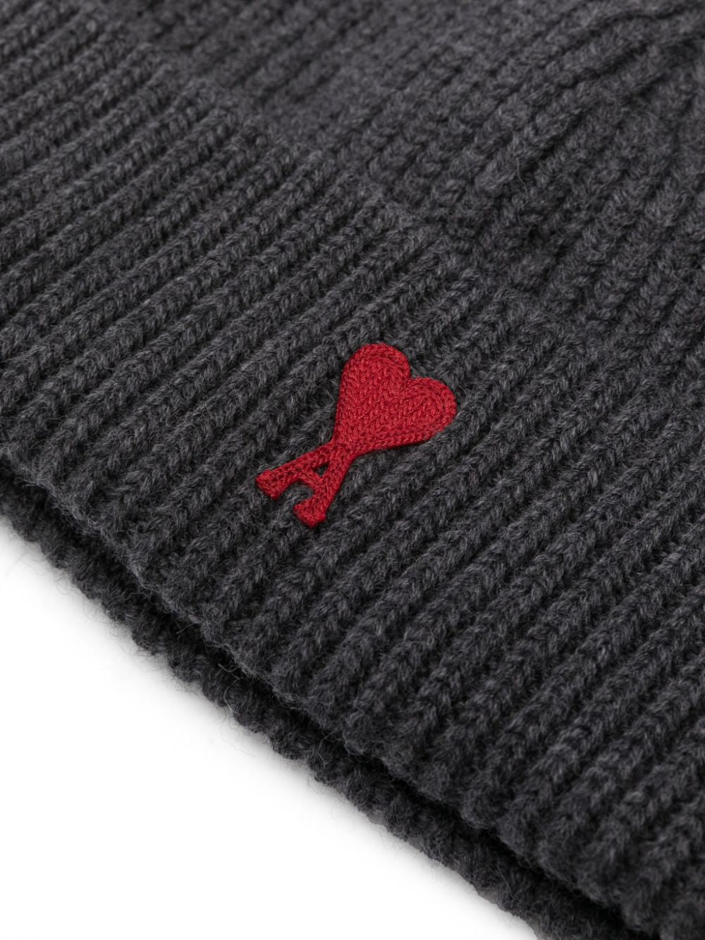 AMI Paris Logo Embroidered Ribbed Knit Beanie - Grey image 0