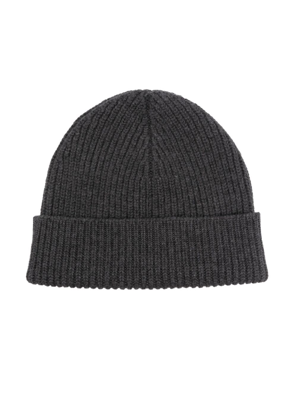 AMI Paris Logo Embroidered Ribbed Knit Beanie - Grey image 1