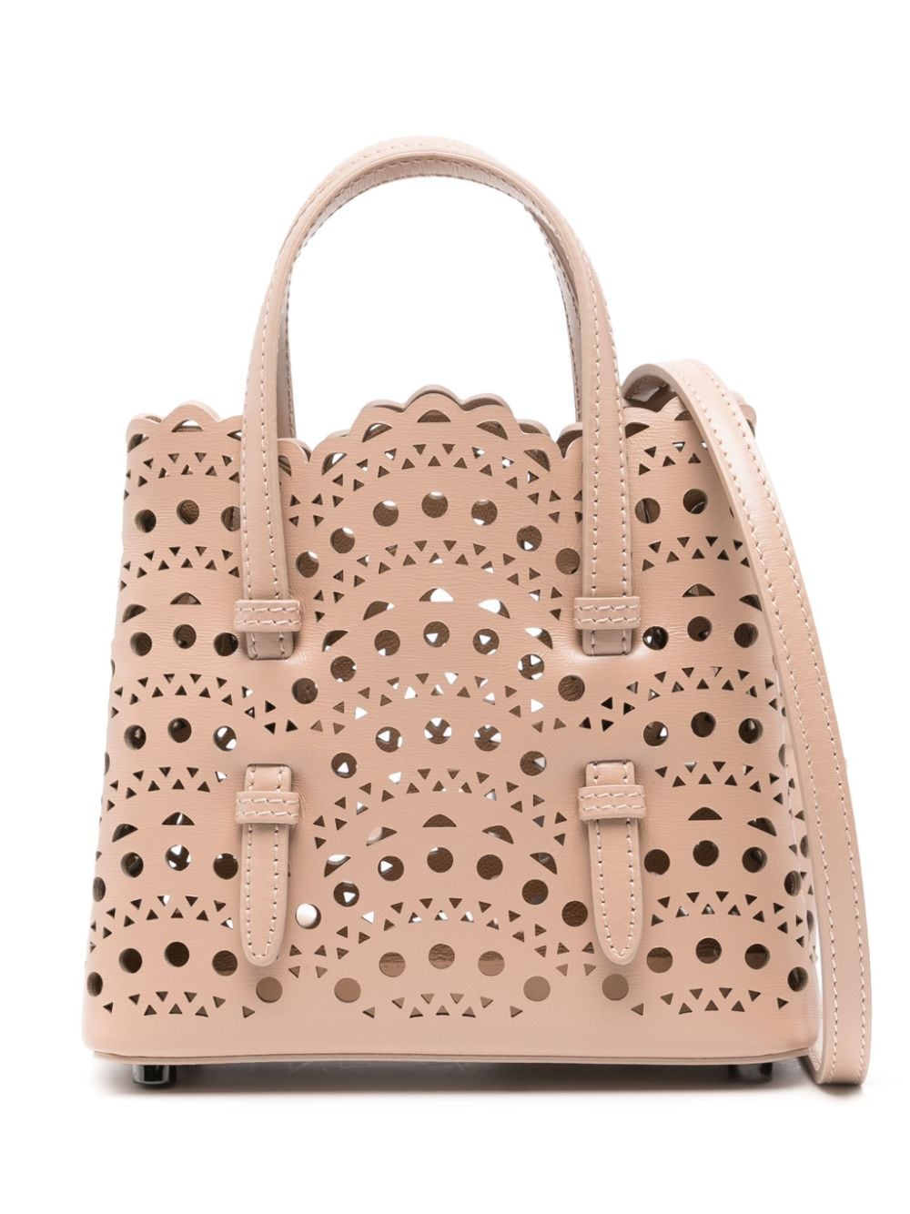 ALAÏA Mina 16 Laser-Cut Beige Crossbody Bag image 0