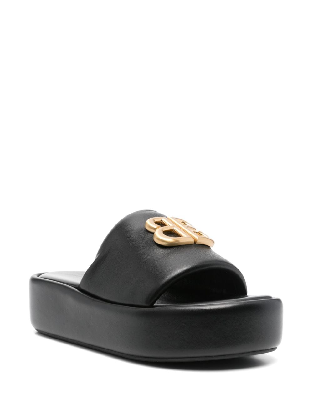 Balenciaga Black Leather Platform Sandals with Gold-Tone Logo image 1