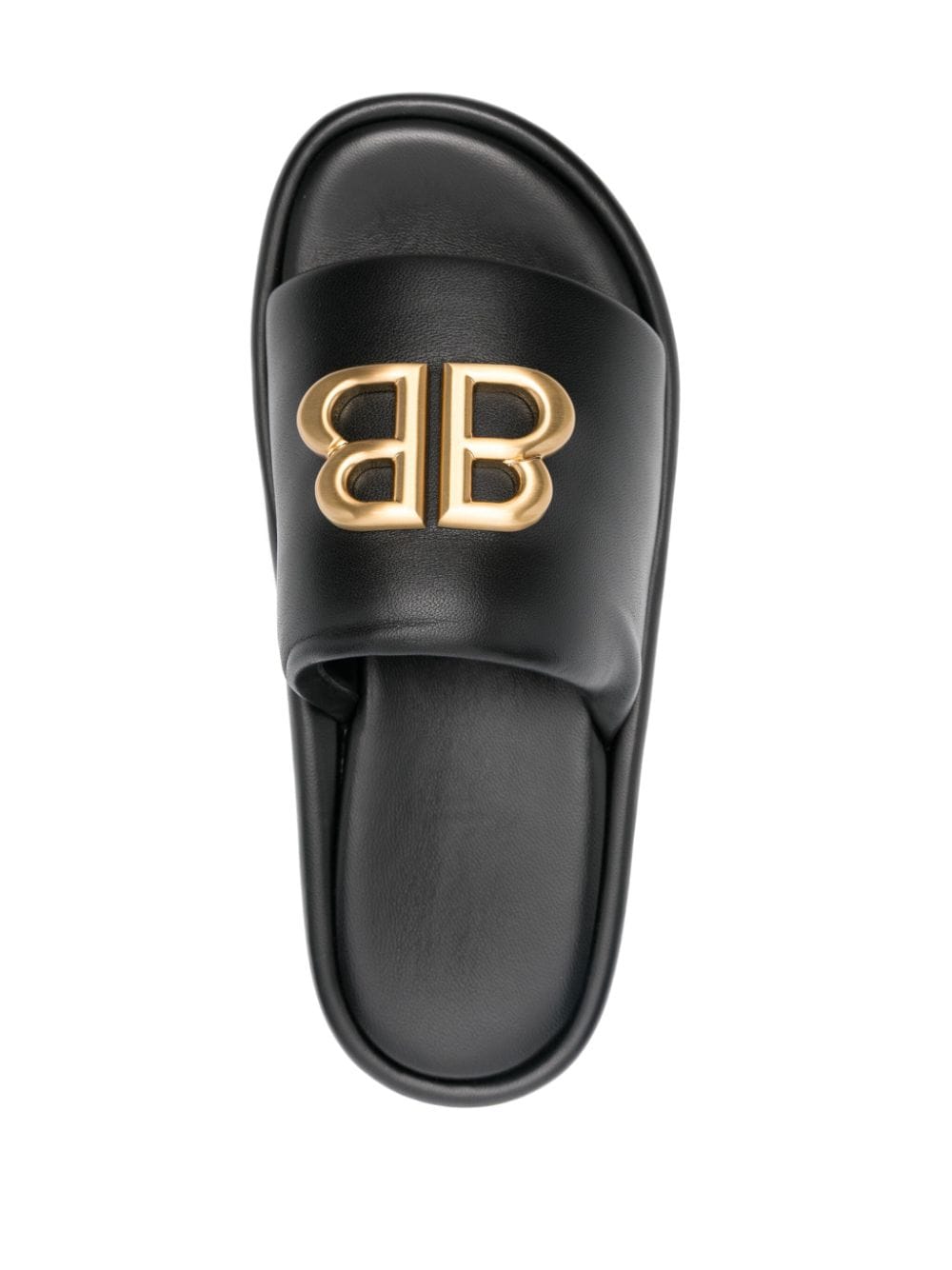 Balenciaga Black Leather Platform Sandals with Gold-Tone Logo image 3