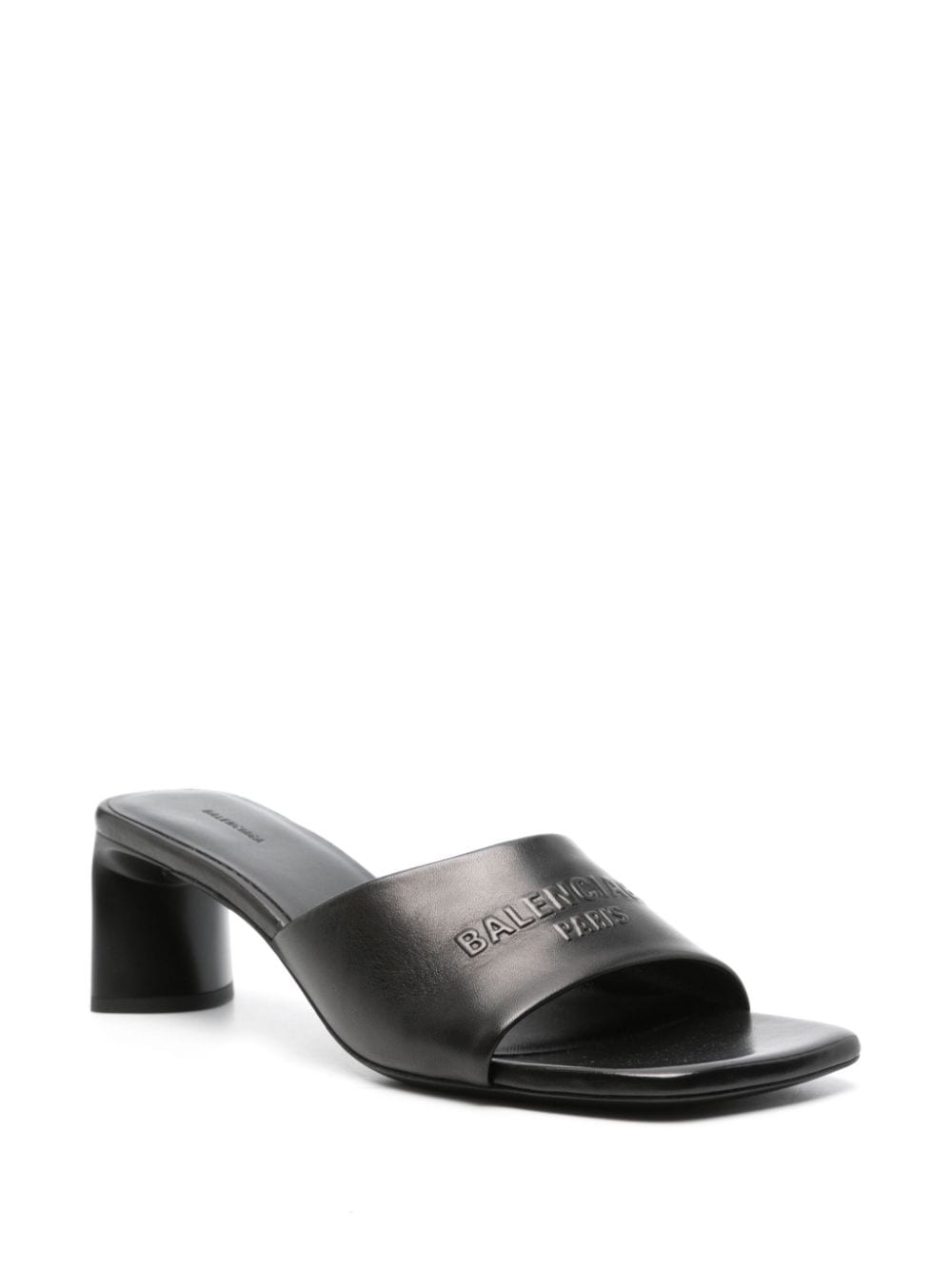 Balenciaga Square Toe Leather Block Heel Sandals - Black image 2