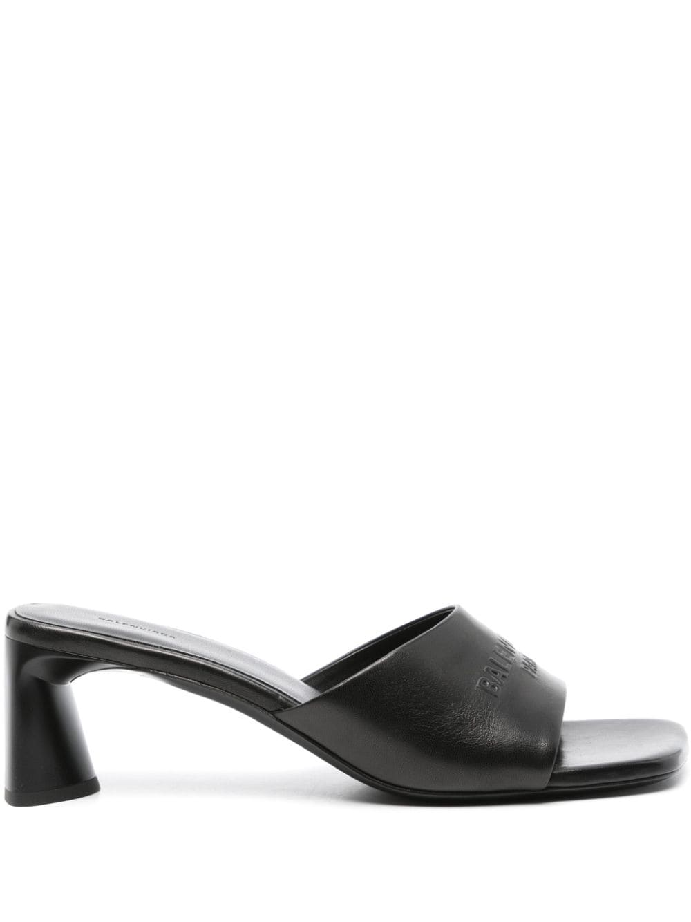 Balenciaga Square Toe Leather Block Heel Sandals - Black image 0