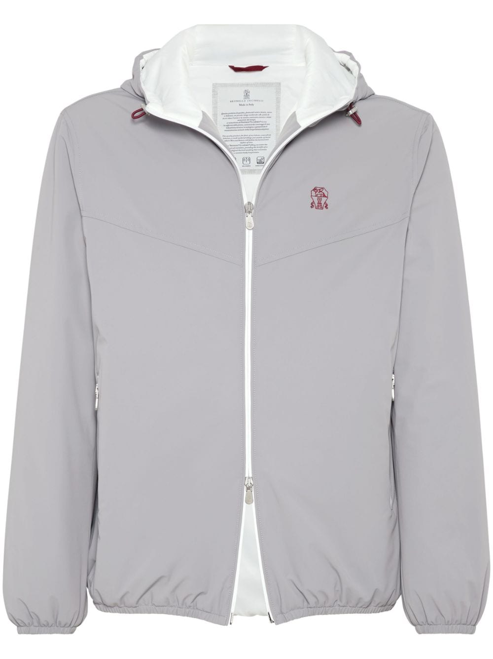 Brunello Cucinelli Grey Stretch-Design Coat with Crest Motif image 0