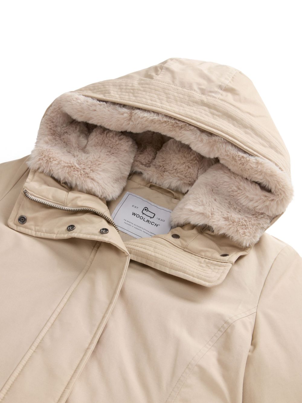 Woolrich Beige Cotton Blend Down Coat with Faux Fur Hood image 1