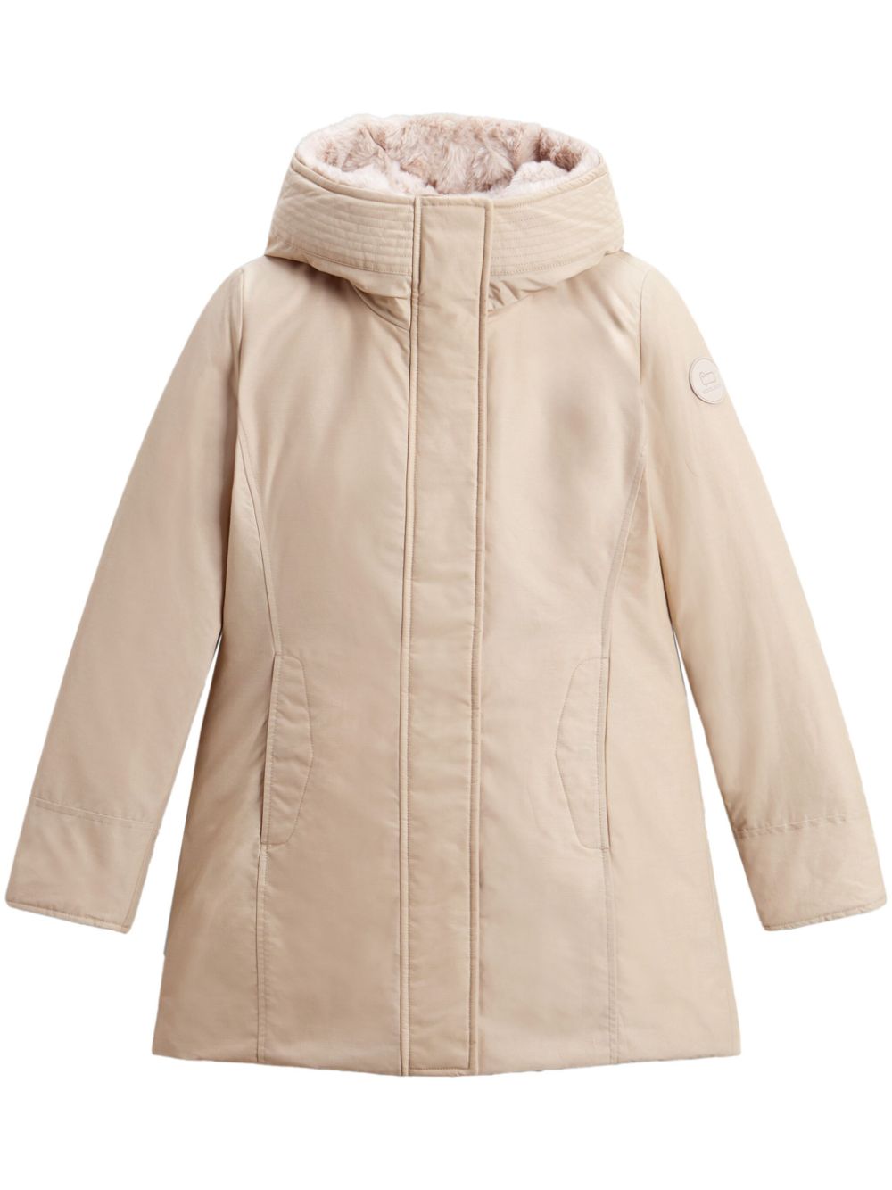 Woolrich Beige Cotton Blend Down Coat with Faux Fur Hood image 0