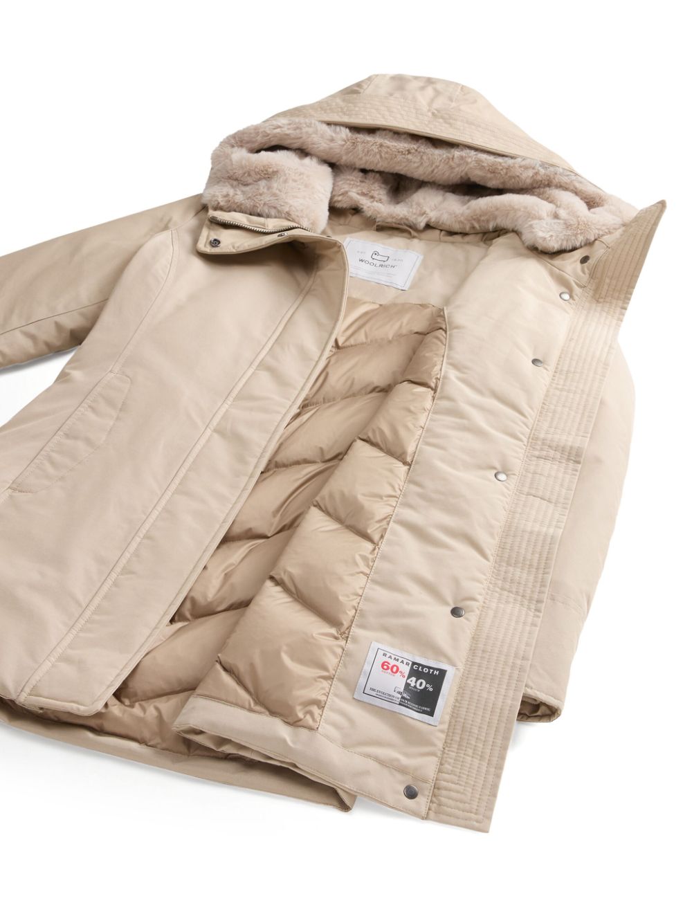 Woolrich Beige Cotton Blend Down Coat with Faux Fur Hood image 4