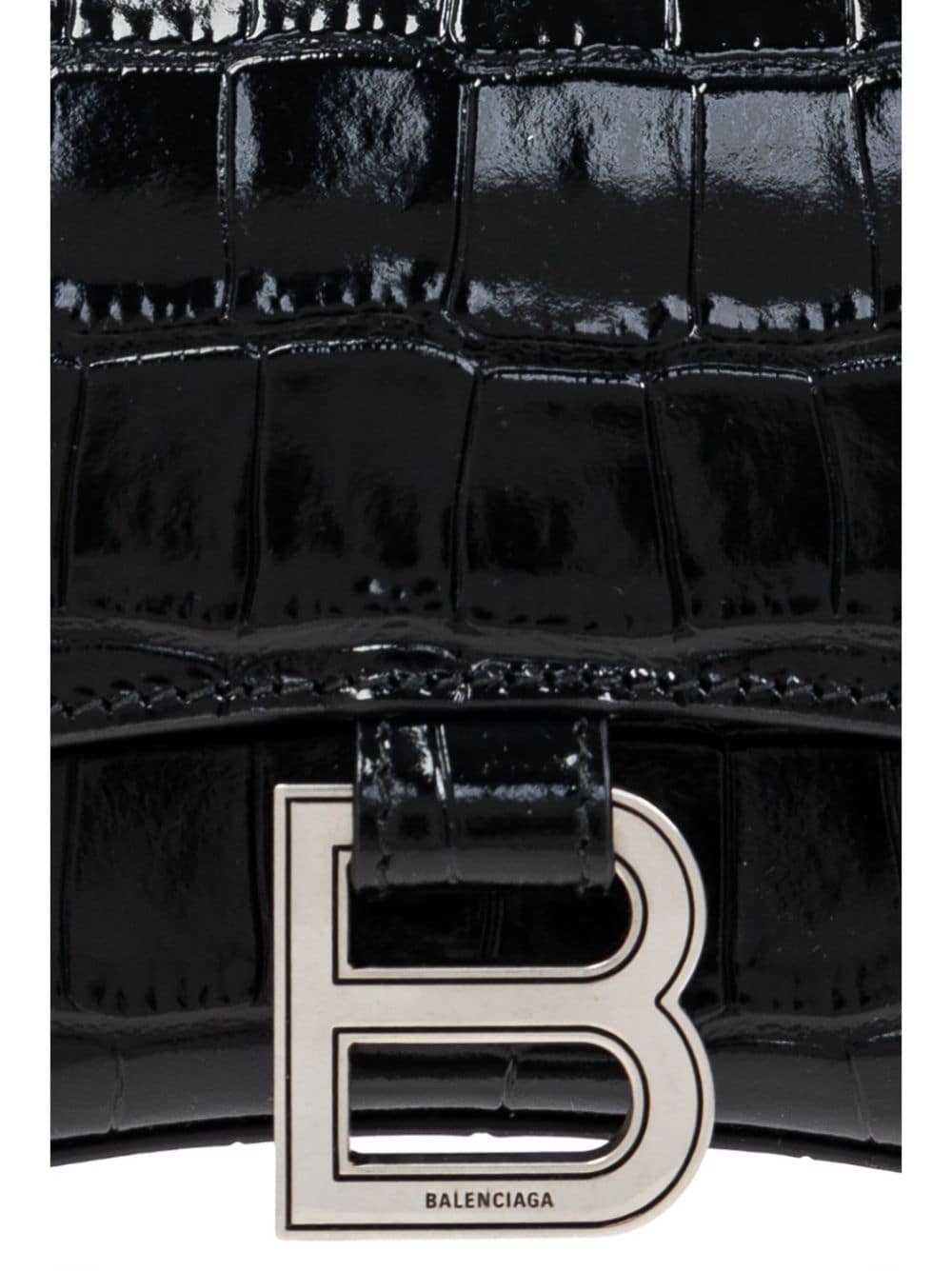 Balenciaga Black Calfskin Croc-Embossed Patent Leather Top Handle Bag image 1