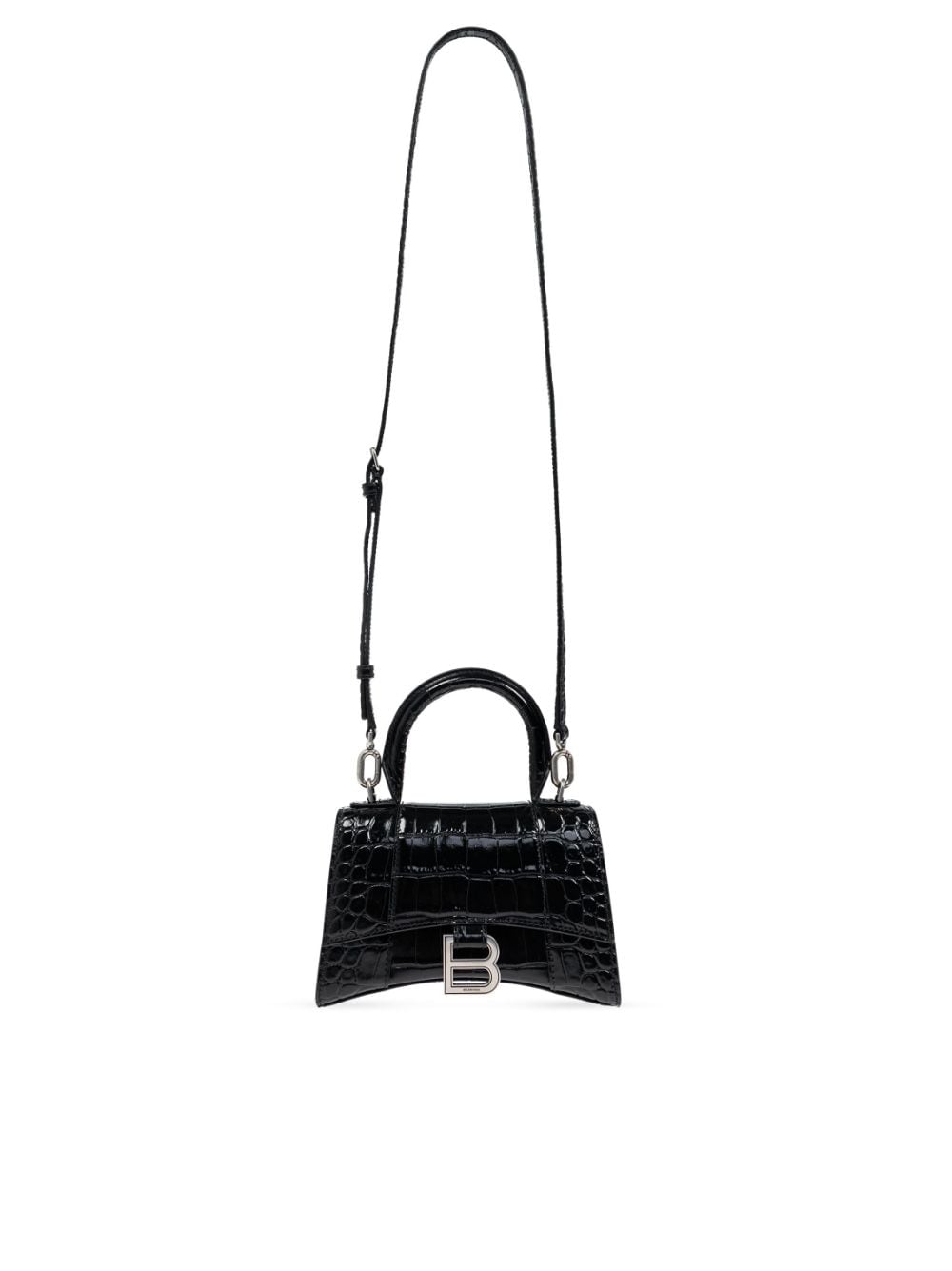 Balenciaga Black Calfskin Croc-Embossed Patent Leather Top Handle Bag image 3