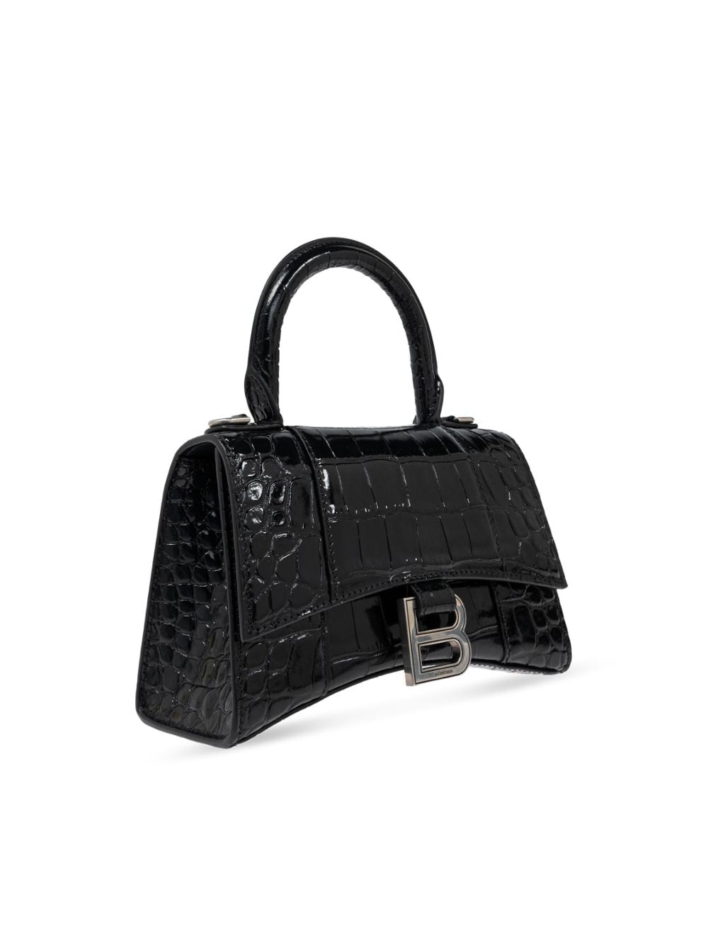 Balenciaga Black Calfskin Croc-Embossed Patent Leather Top Handle Bag image 6