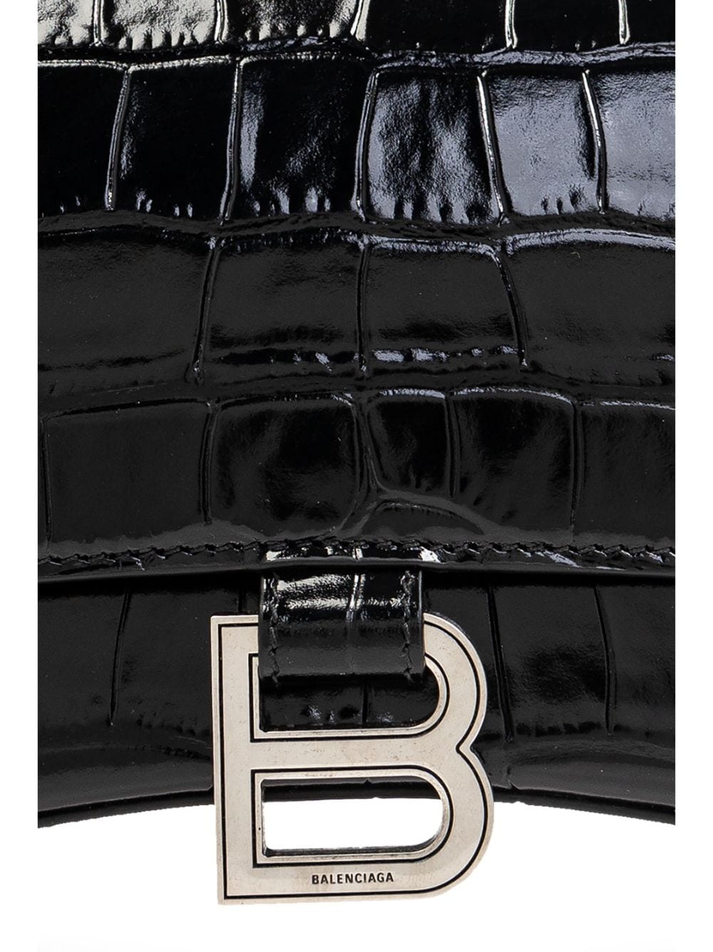 Balenciaga Black Croc-Embossed Hourglass Top Handle Bag image 1