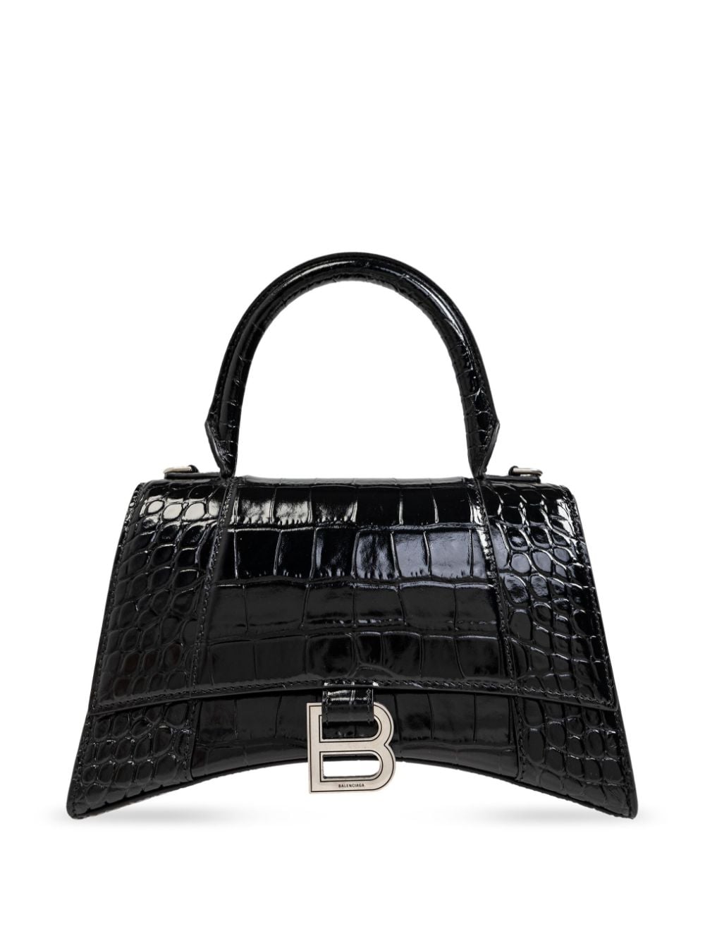 Balenciaga Black Croc-Embossed Hourglass Top Handle Bag image 0