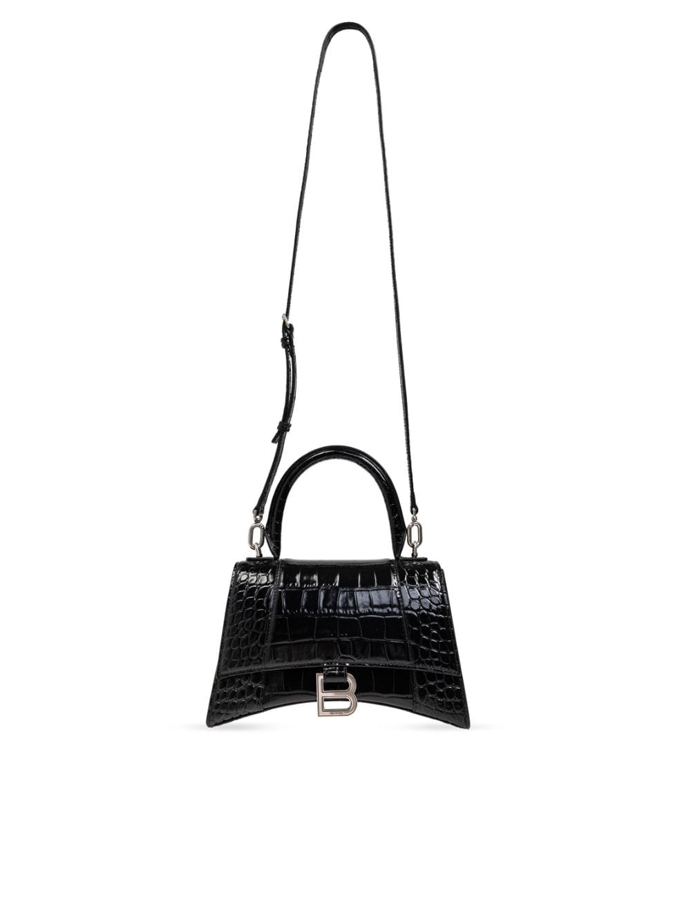 Balenciaga Black Croc-Embossed Hourglass Top Handle Bag image 4