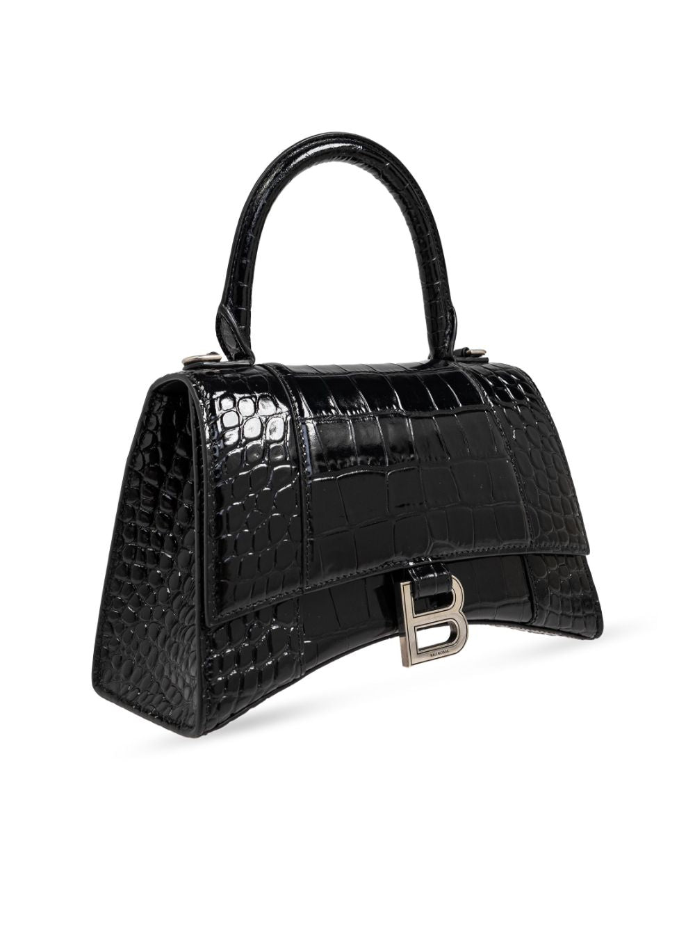 Balenciaga Black Croc-Embossed Hourglass Top Handle Bag image 5