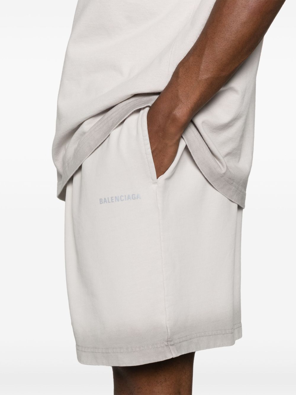 Balenciaga Grey Cotton Jersey Shorts with Reflective Logo image 1