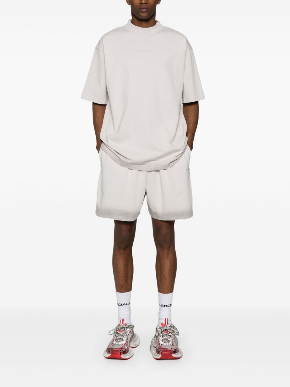 Balenciaga Grey Cotton Jersey Shorts with Reflective Logo image 3