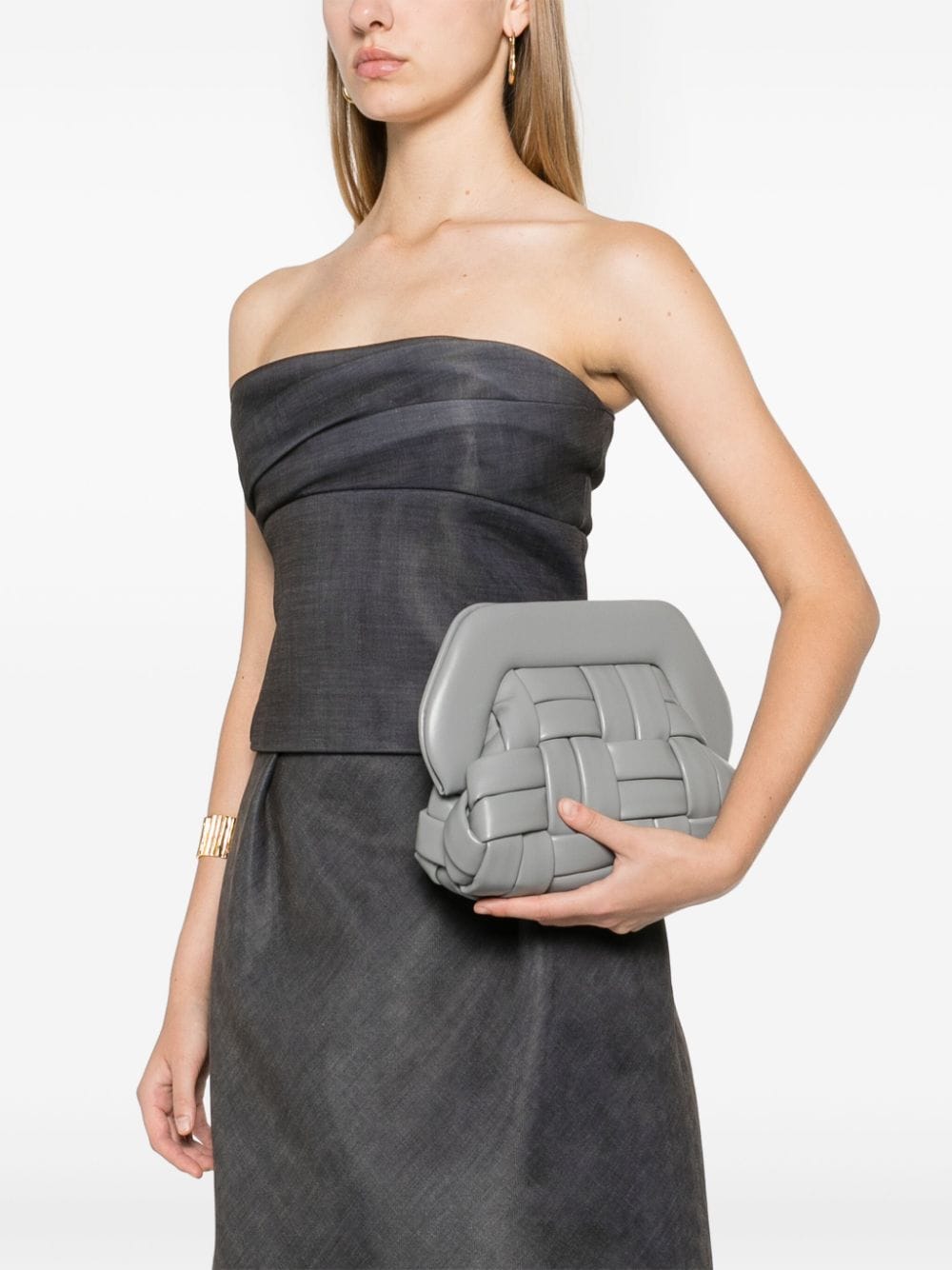 THEMOIRE' Interwoven Faux Leather Shoulder Bag - Grey image 4