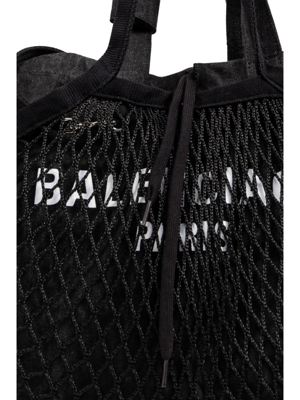 Balenciaga Black Cotton Canvas Fishnet Logo Print Tote Bag image 1