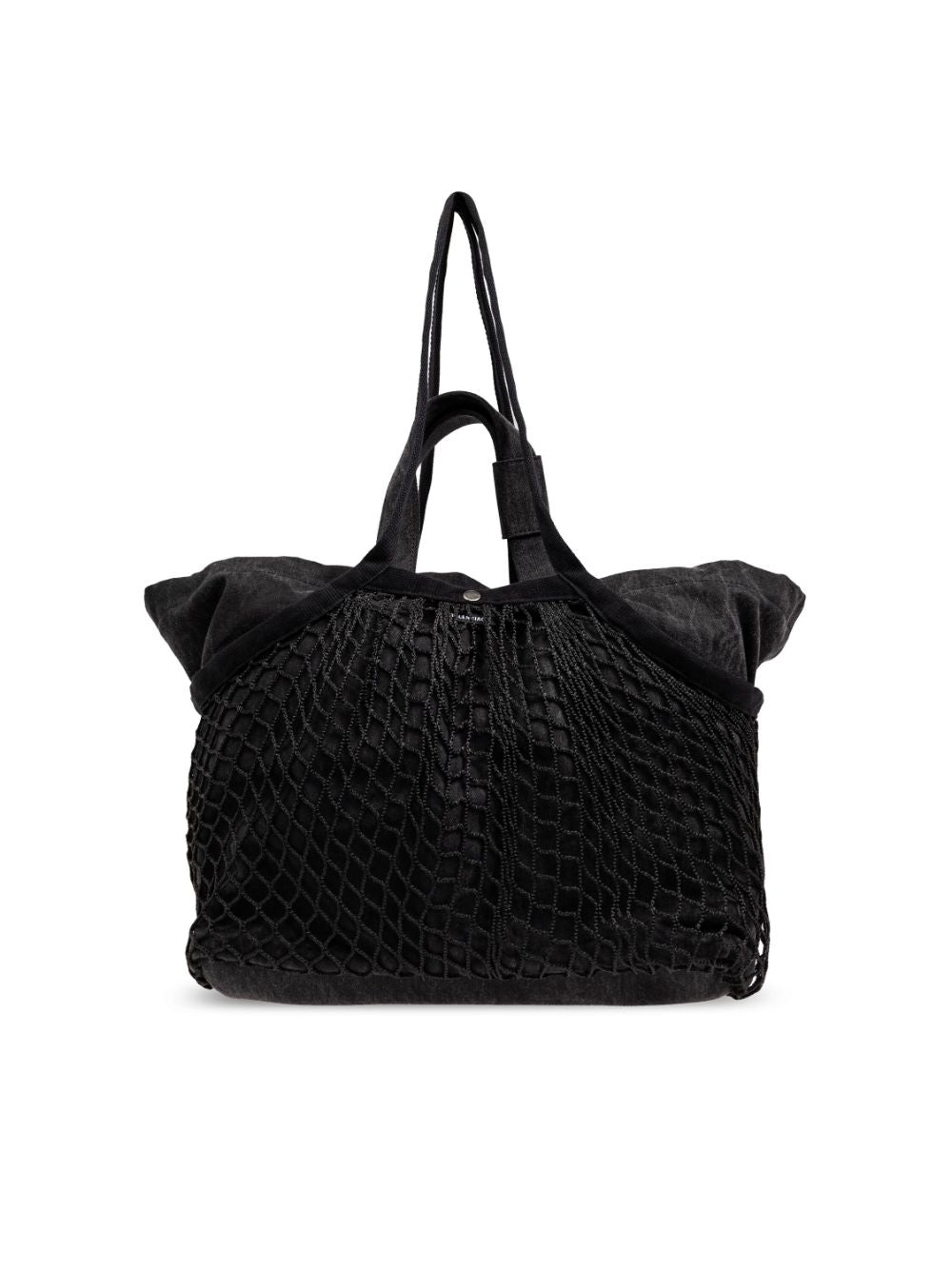 Balenciaga Black Cotton Canvas Fishnet Logo Print Tote Bag image 5