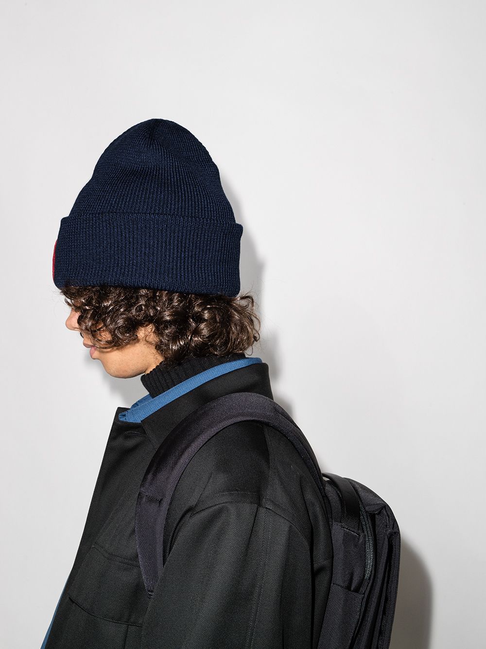 Canada Goose Ribbed Knit Wool Hat with Logo Patch - Navy Blue image 1