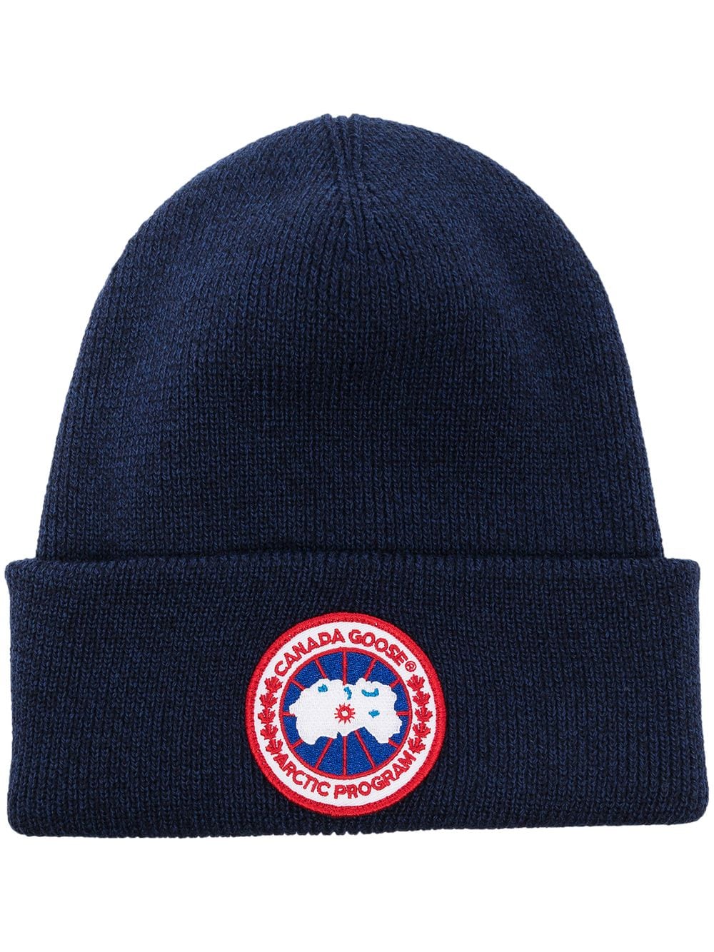 Canada Goose Ribbed Knit Wool Hat with Logo Patch - Navy Blue image 0