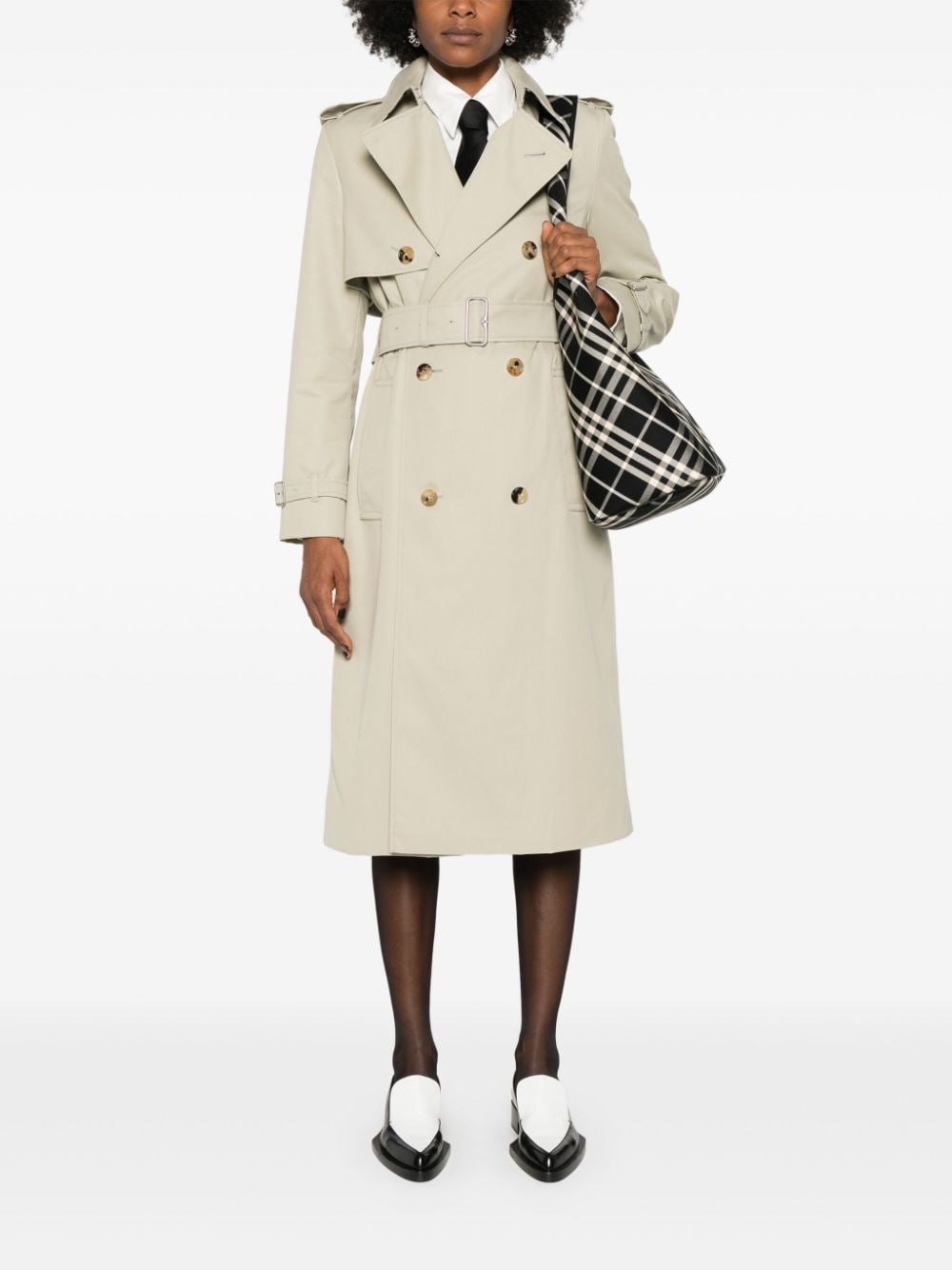 Burberry Grey Gabardine Long Coat with Vintage Check Lining image 4