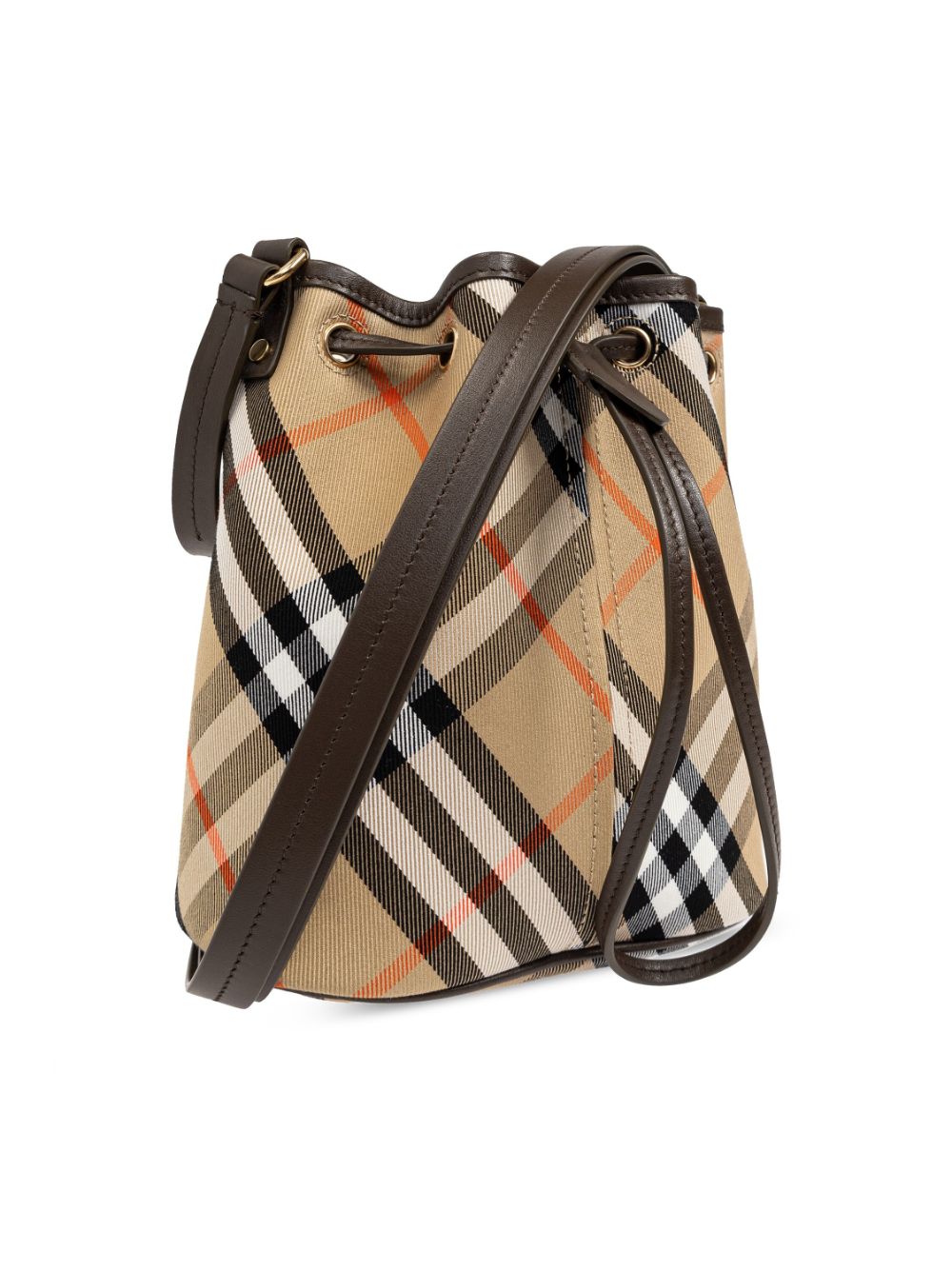 Burberry Beige Cotton Check Drawstring Bag image 3