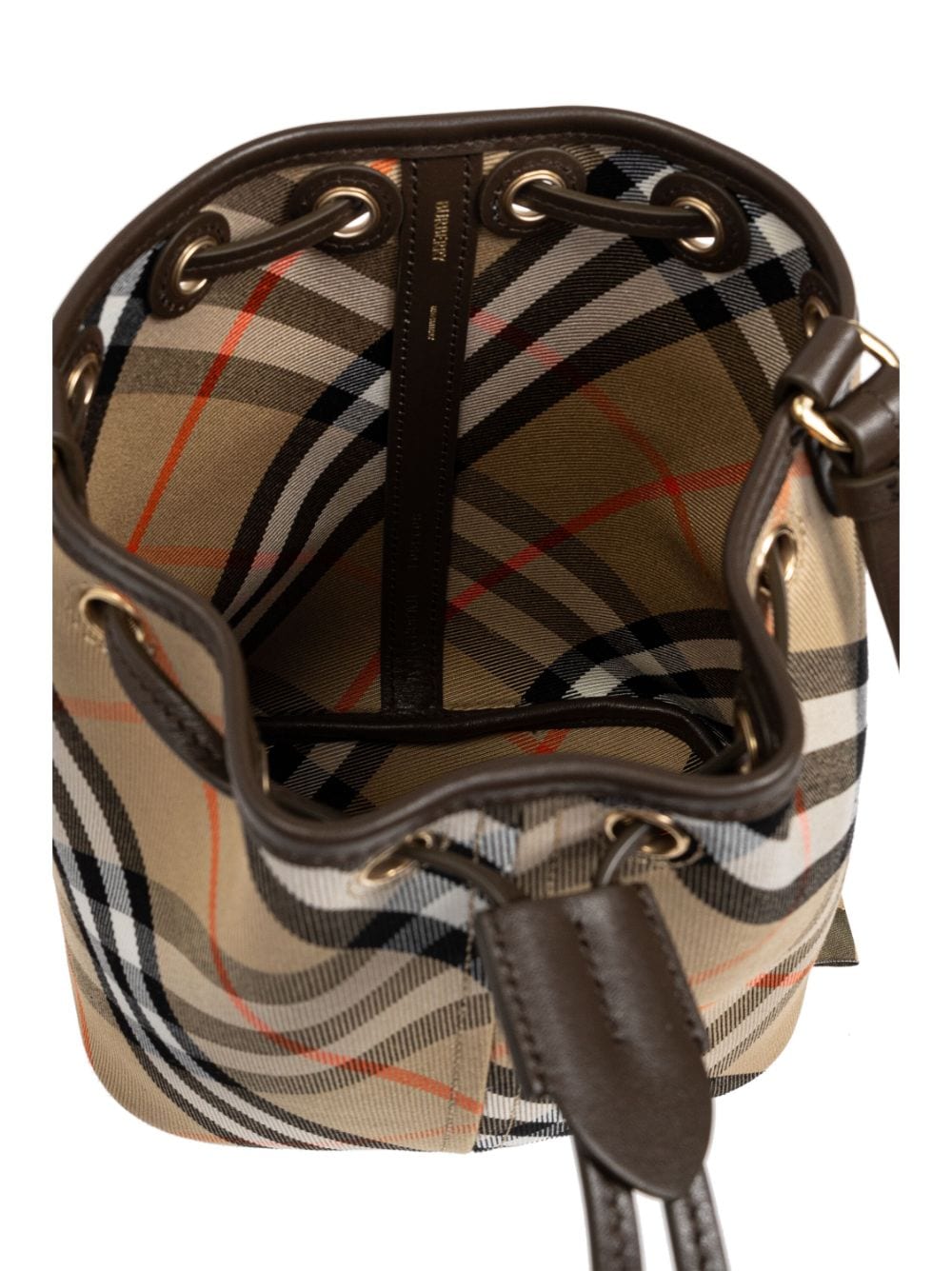 Burberry Beige Cotton Check Drawstring Bag image 4