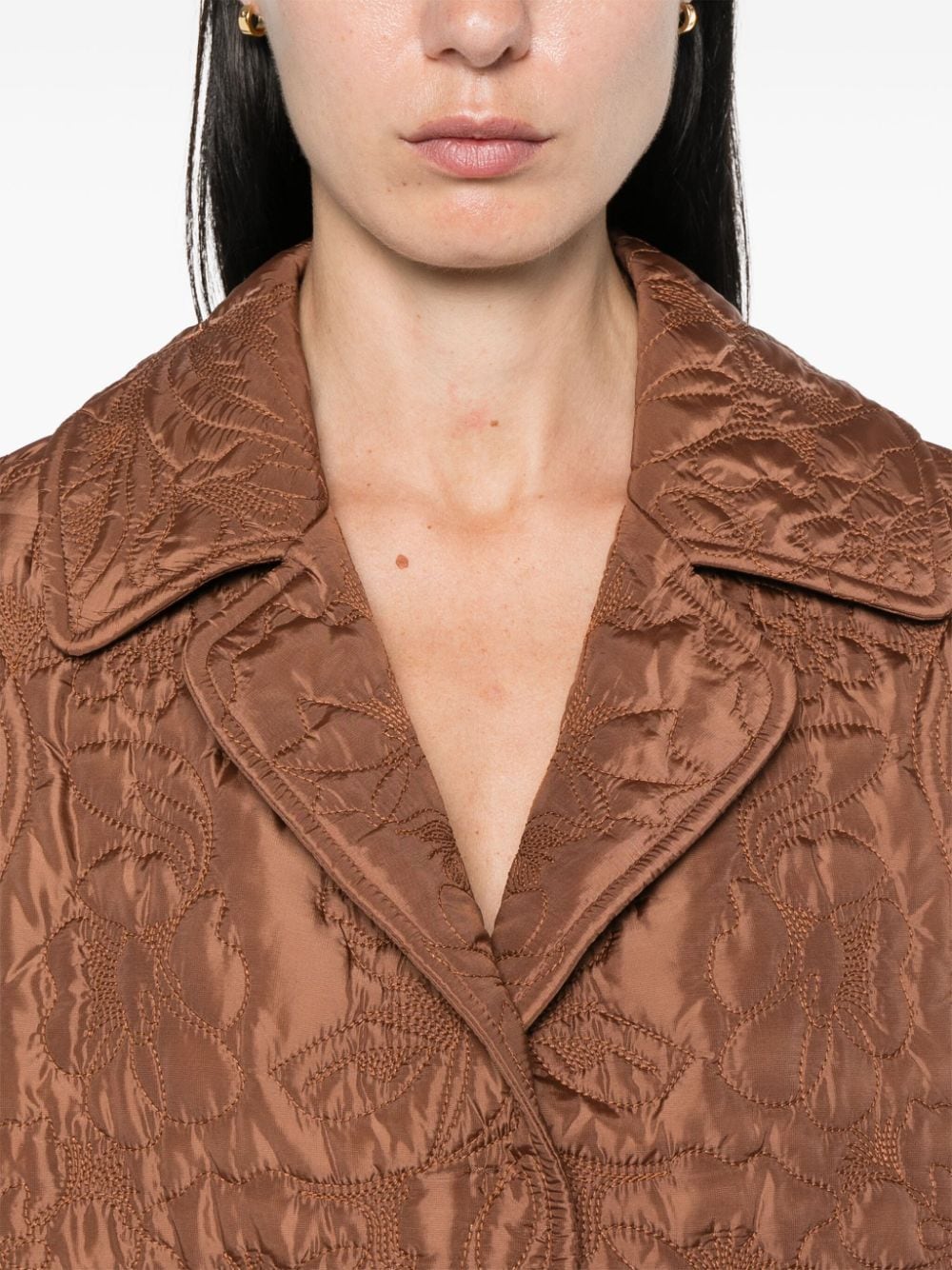 Ermanno Scervino Floral Embroidered Leather Jacket - Brown image 3