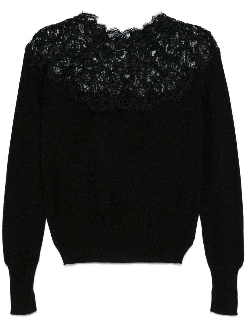 Ermanno Scervino Black Cashmere Sweater with Lace Detail image 0