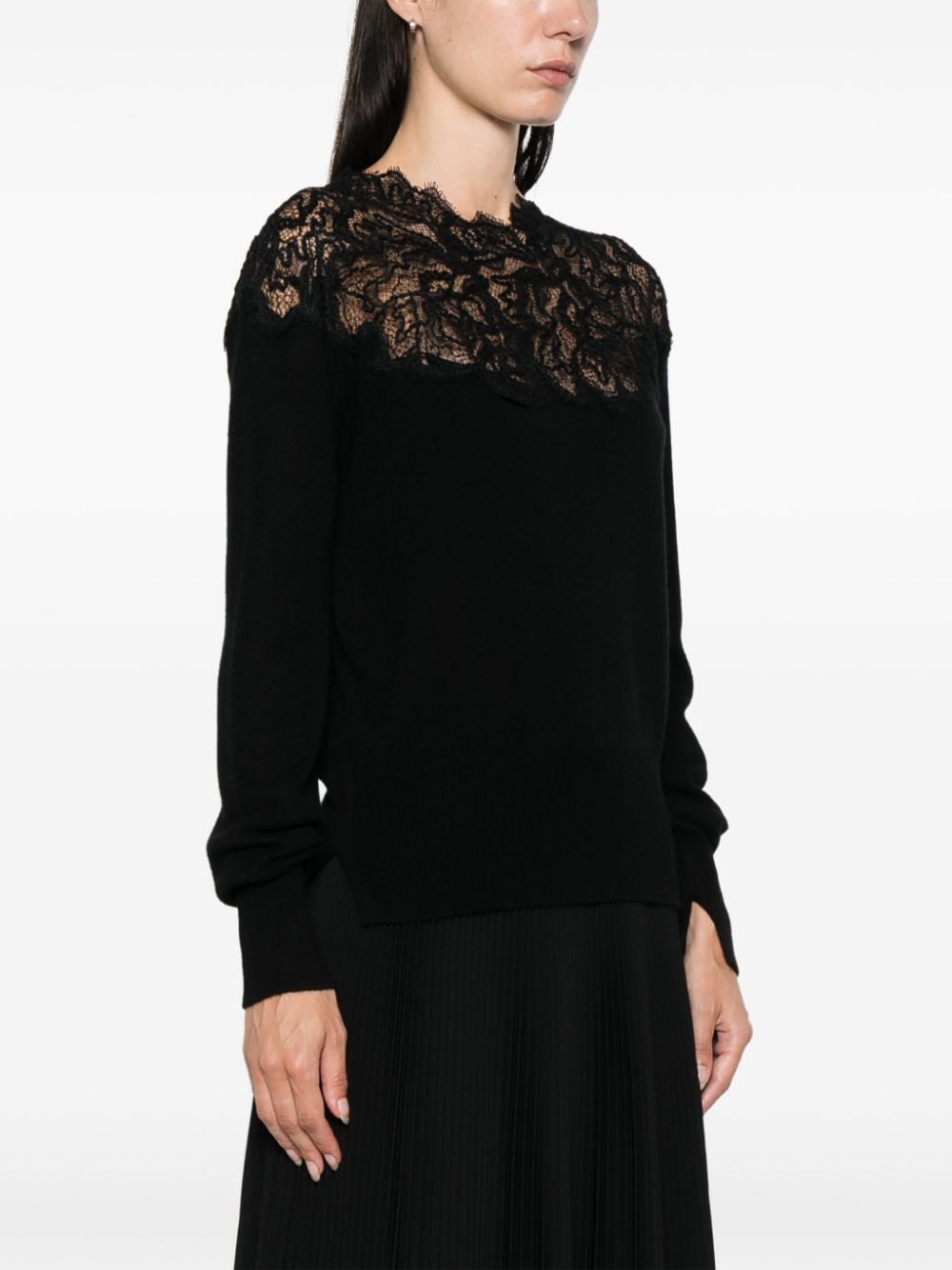 Ermanno Scervino Black Cashmere Sweater with Lace Detail image 3