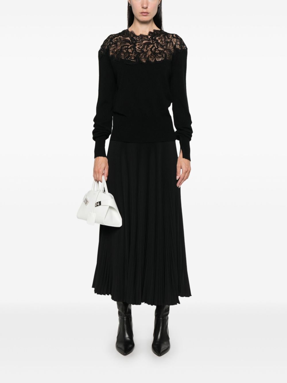 Ermanno Scervino Black Cashmere Sweater with Lace Detail image 4