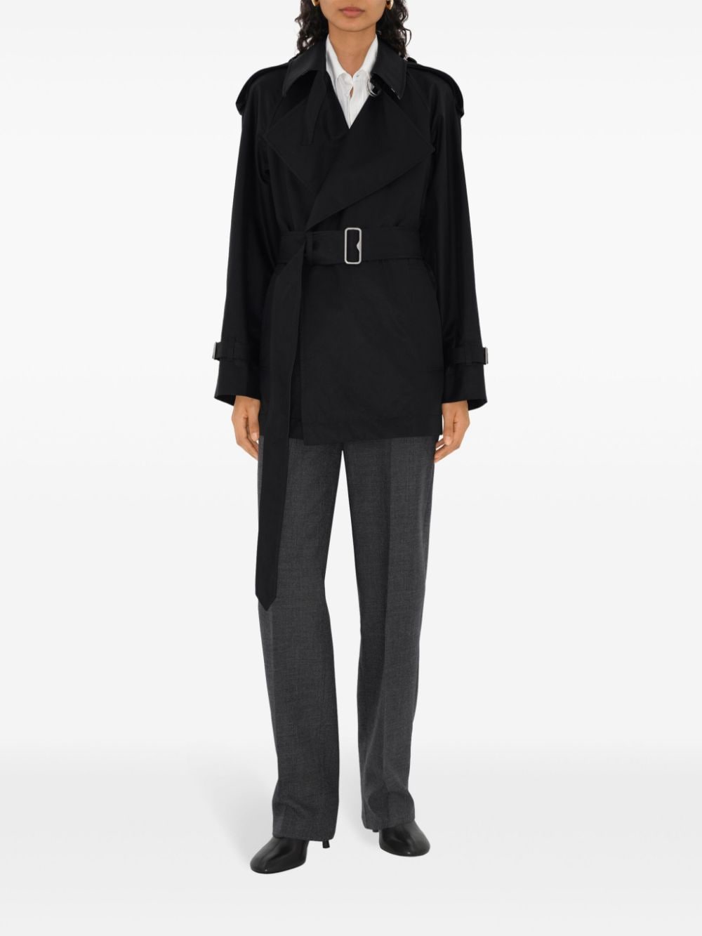 Burberry Black Cotton Gabardine Double-Breasted Coat image 4