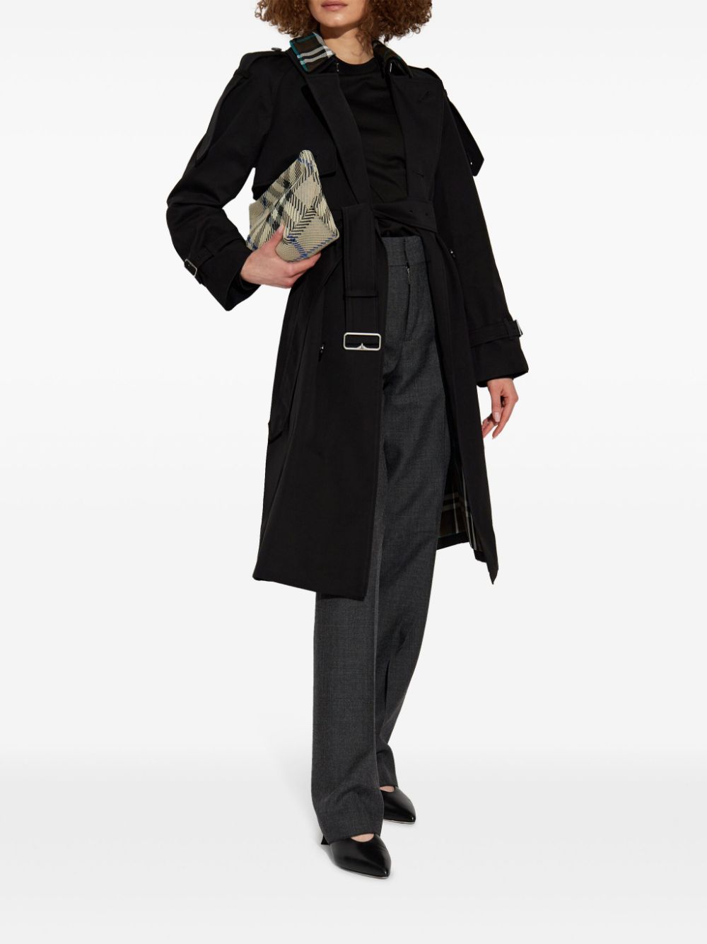 Burberry Black Cotton Double-Breasted Coat with Detachable Collar image 3