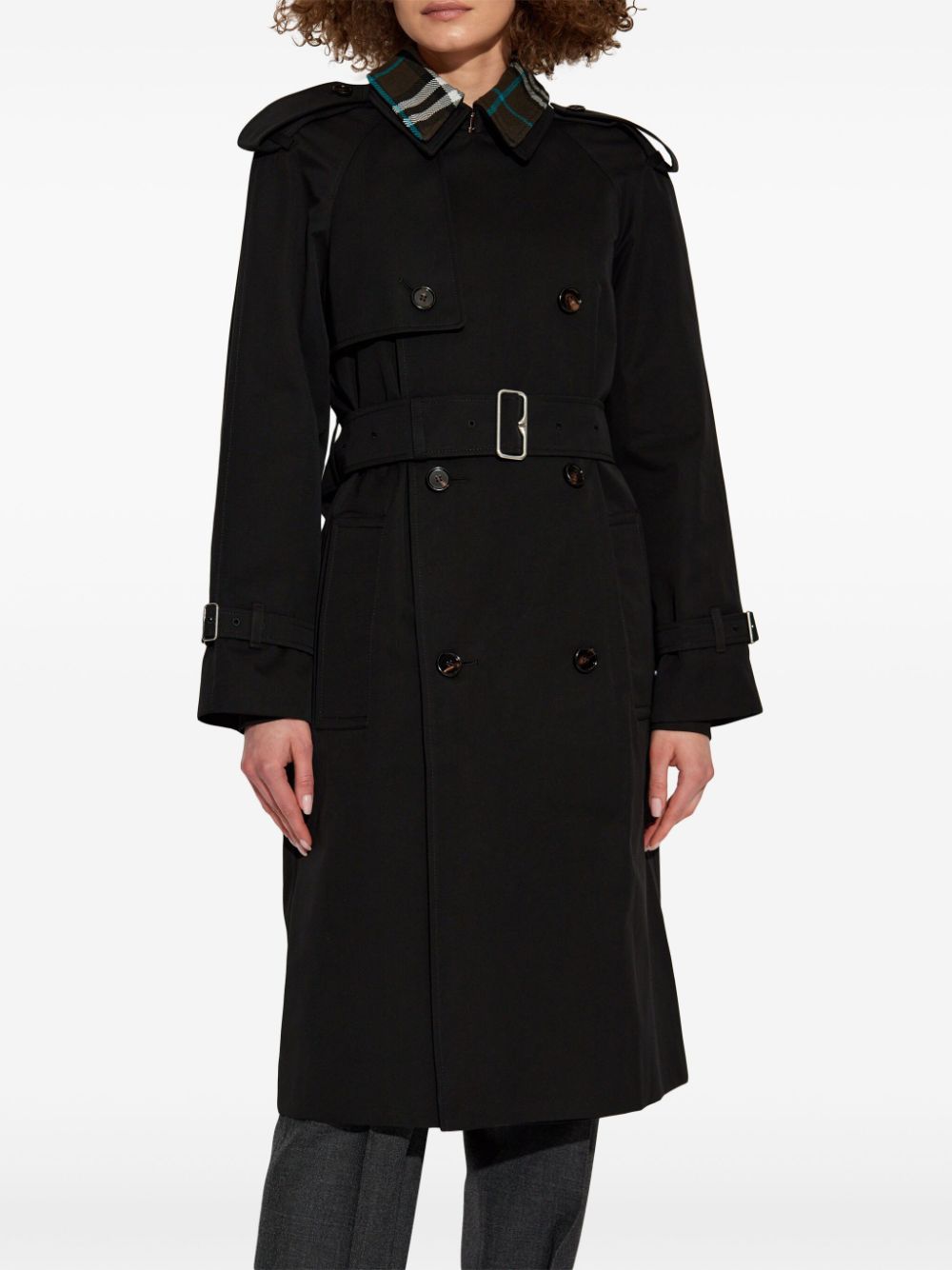 Burberry Black Cotton Double-Breasted Coat with Detachable Collar image 4