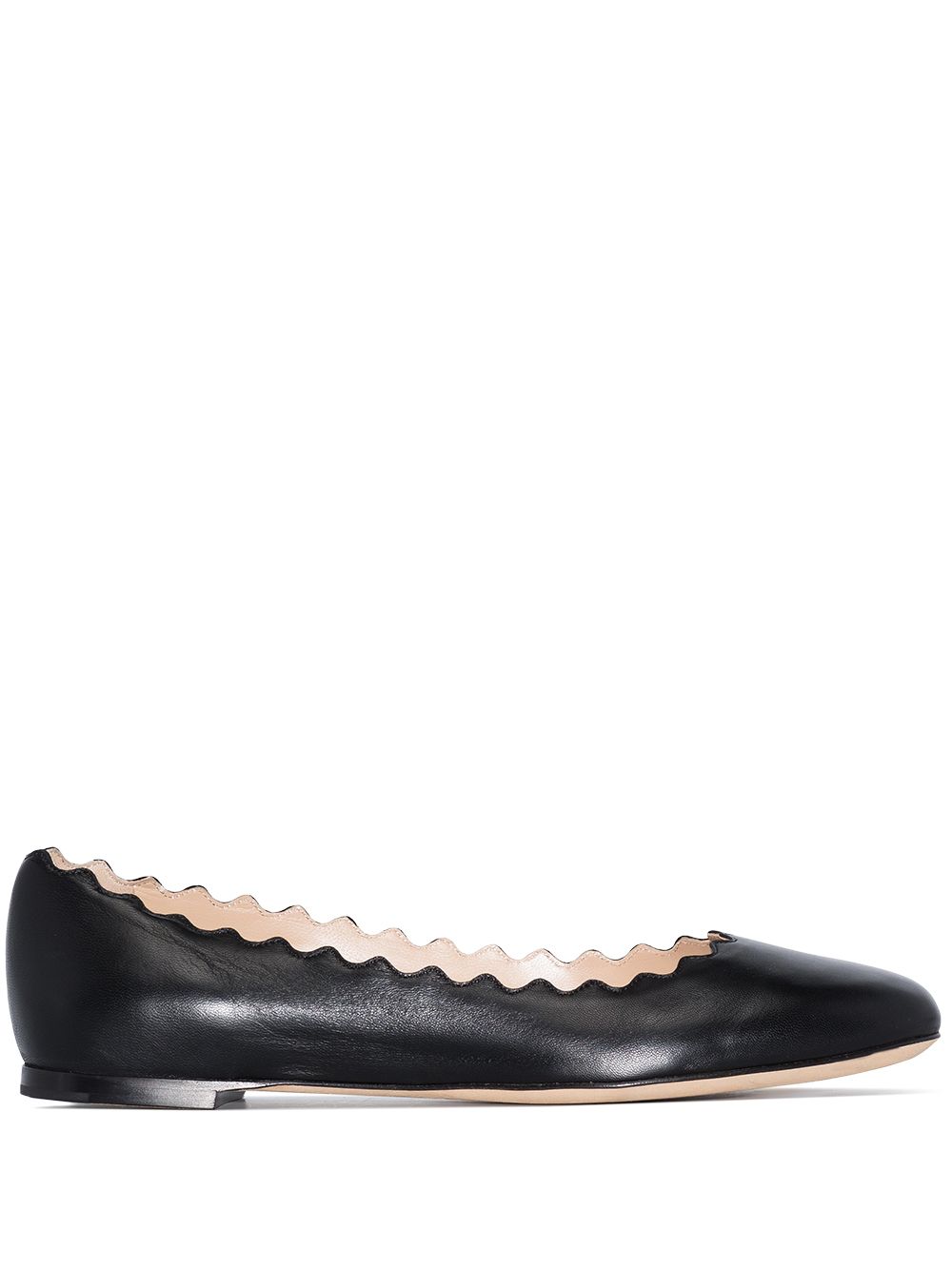 Chloè Women's Black Leather Flat Shoes with Scallop Edge image 0