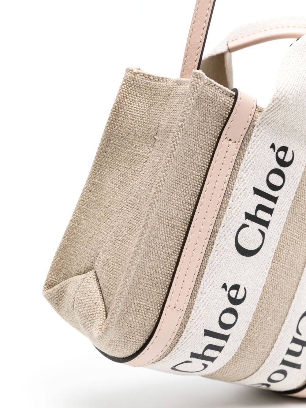 Chloè Logo Print Linen Calfskin Shoulder Bag - Powder image 3