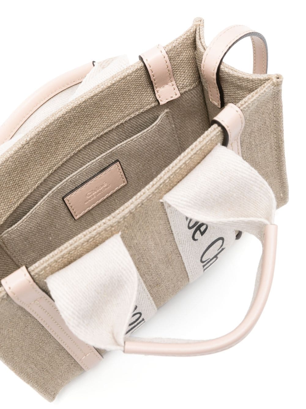 Chloè Logo Print Linen Calfskin Shoulder Bag - Powder image 4