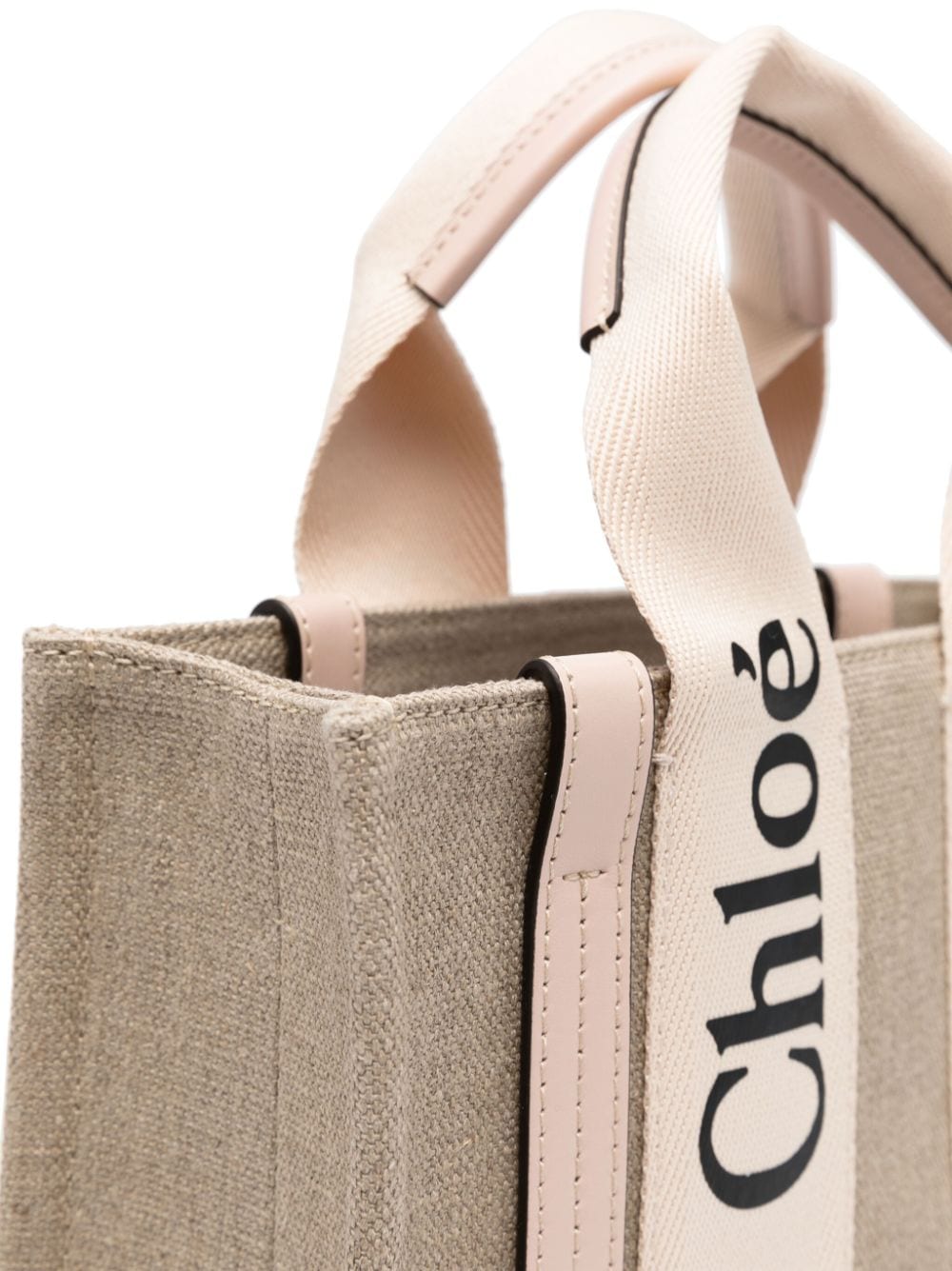 Chloé Powder Beige Linen and Flax Leather Tote Bag image 4