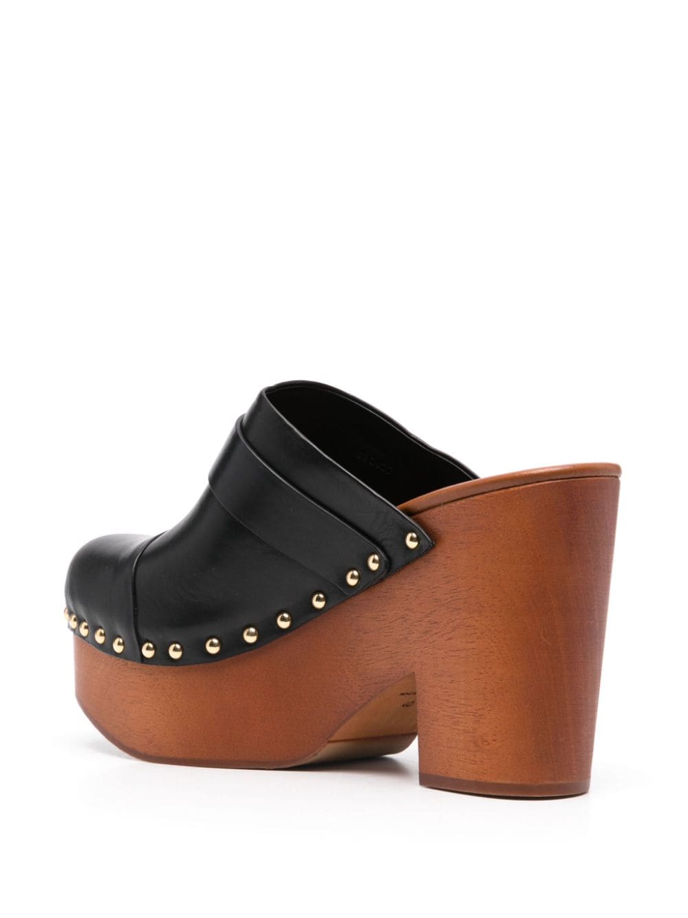 Chloé Black Leather Wedge Sandals with Gold Studs image 2