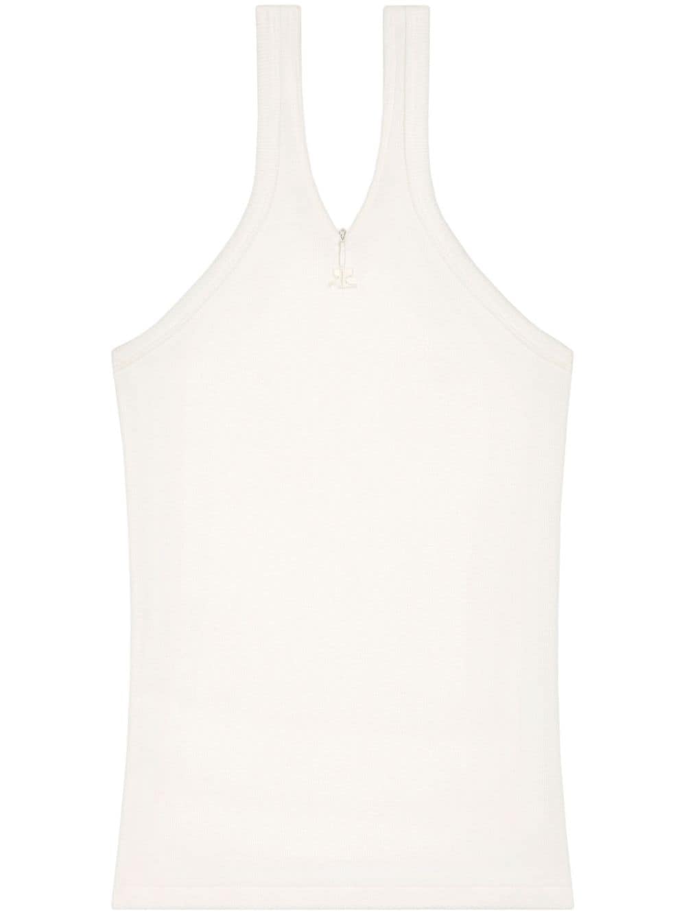 COURREGES Pre-Owned White Cotton Ribbed Tank Top with Logo image 0