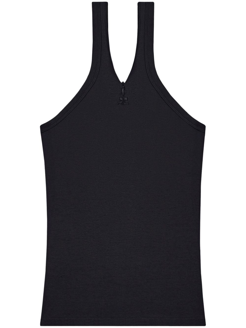 COURREGES Pre-Owned Black Ribbed Logo Tank Top image 0