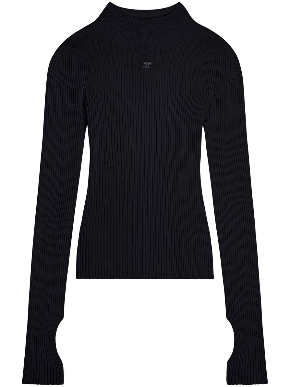 COURREGES PRE Black Ribbed Knit High Neck Long Sleeve Sweater image 0