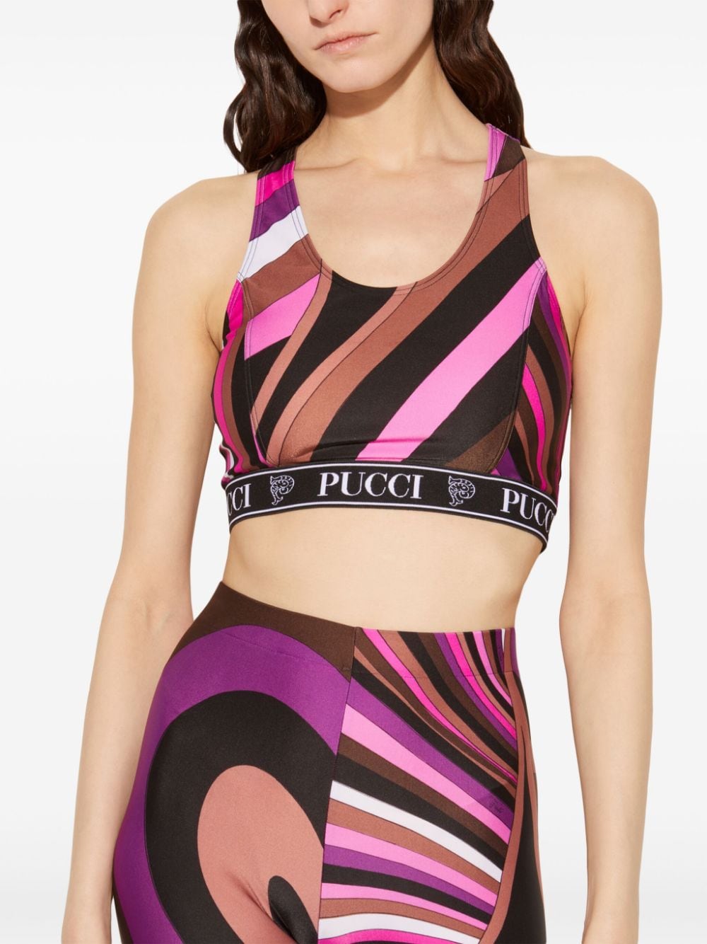 Sleekeo Pucci Abstract Print Racerback Crop Top - Fuchsia image 2