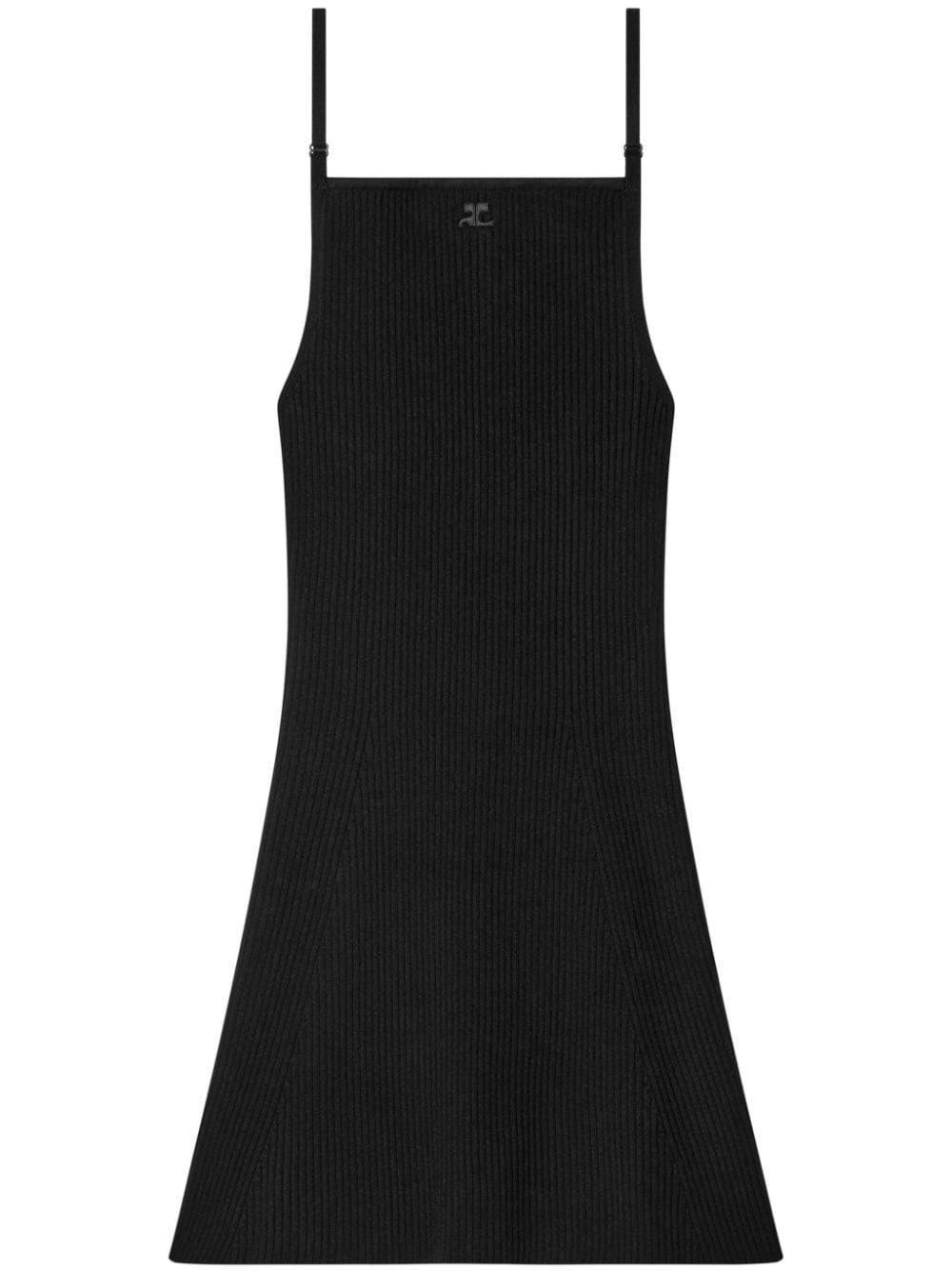 COURREGES Pre-Owned Black Ribbed Knit Dress with Logo Tag image 0