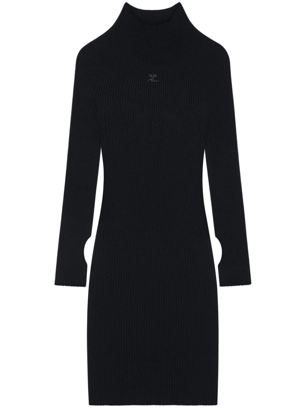 COURREGES Pre-Owned Ribbed Knit Dress with Logo Patch - Black image 0