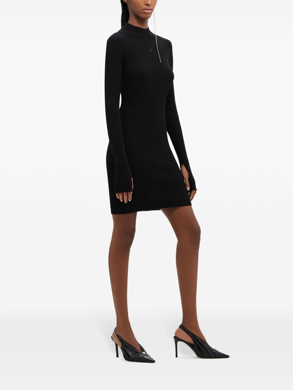 COURREGES Pre-Owned Ribbed Knit Dress with Logo Patch - Black image 1