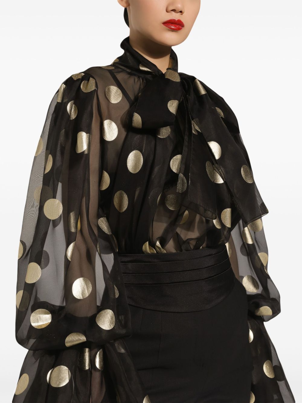 Dolce & Gabbana Black Silk Polka Dot Embroidered Bishop Sleeve Blouse image 4